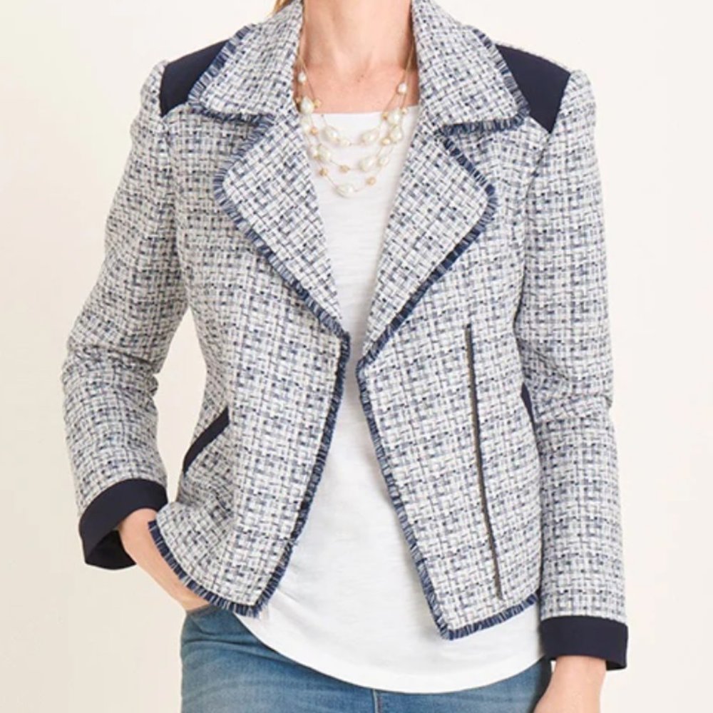 Chico's NWOT Moto Tweed Trim-Detail Jacket Blazer